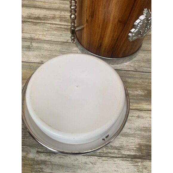 Mid Century M Taka Japan Ice Bucket Teak-Tone Woodgrain Chrome Lid Retro Barware - Picture 10 of 13